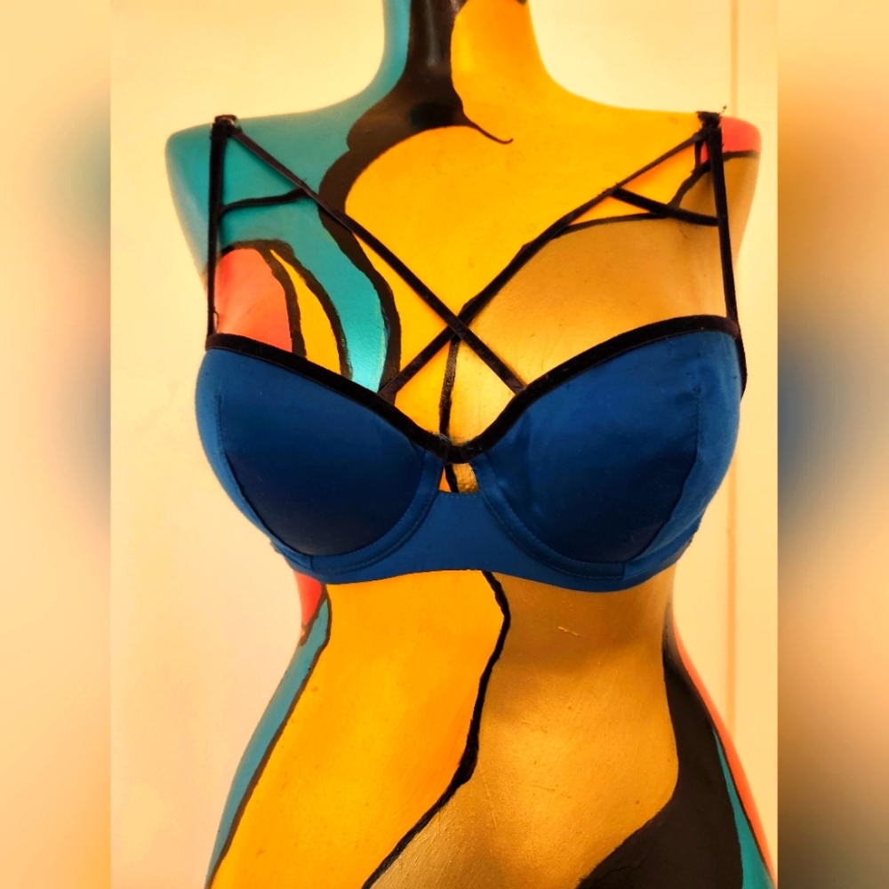 Electric Blue Strappy Goth Bra